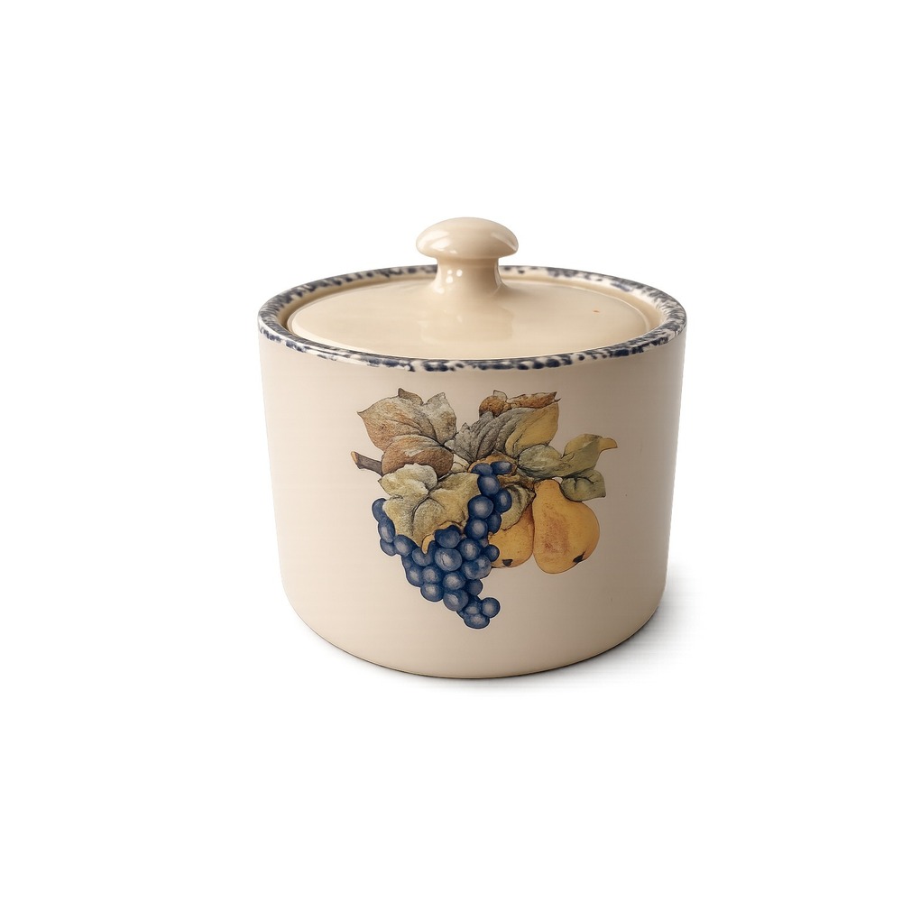 Home and Garden Party Stoneware FRUIT Crock Trinket Candy Pot with Lid
